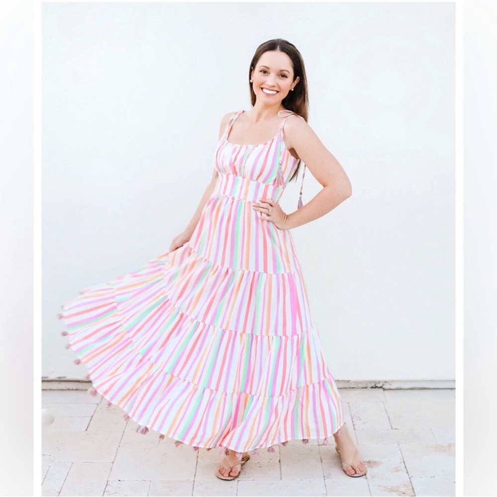 Chicwish Rainbow Striped Candy Colors Maxi Dress